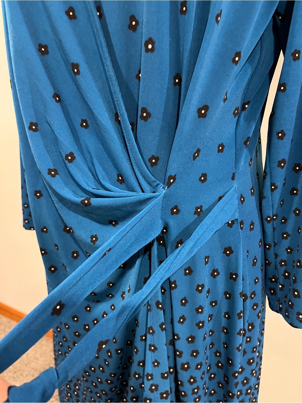 Anne Klein Blue Faux-Wrap Long Sleeve Dress with Knot Detail size large - Picture 5 of 10